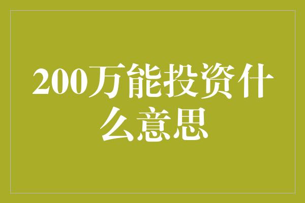 200万能投资什么意思