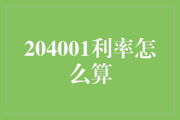 204001利率怎么算