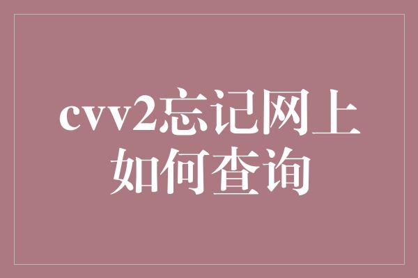 cvv2忘记网上如何查询