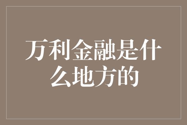 万利金融是什么地方的