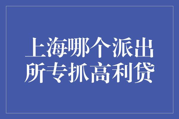 上海哪个派出所专抓高利贷