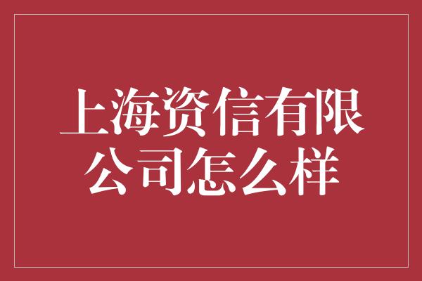 上海资信有限公司怎么样