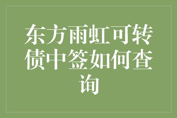 东方雨虹可转债中签如何查询