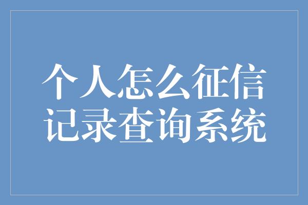 个人怎么征信记录查询系统