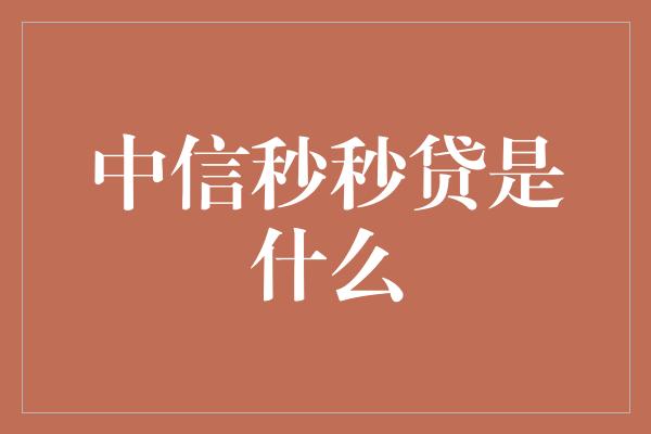 中信秒秒贷是什么