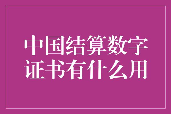 中国结算数字证书有什么用