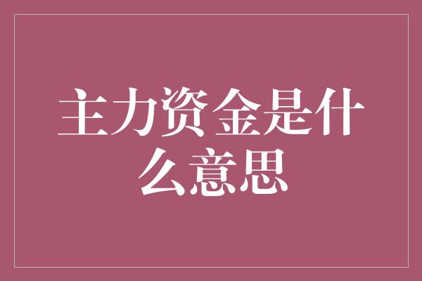 主力资金是什么意思