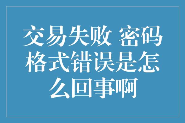 交易失败 密码格式错误是怎么回事啊