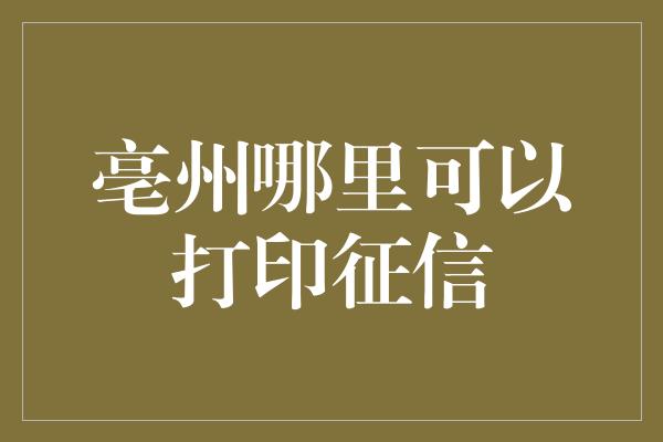 亳州哪里可以打印征信