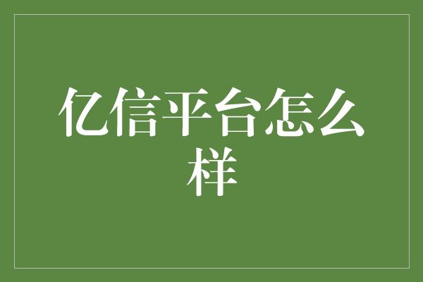 亿信平台怎么样