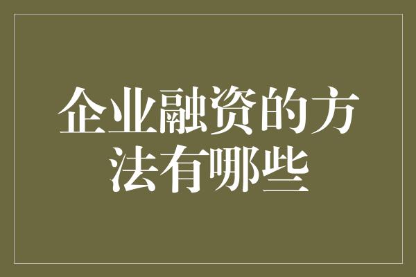 企业融资的方法有哪些