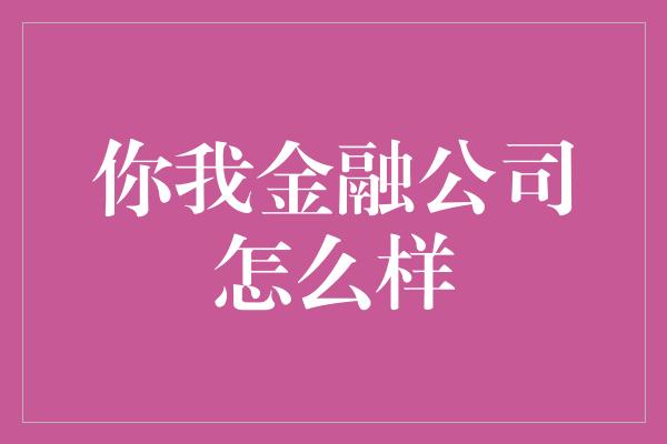 你我金融公司怎么样