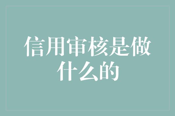 信用审核是做什么的