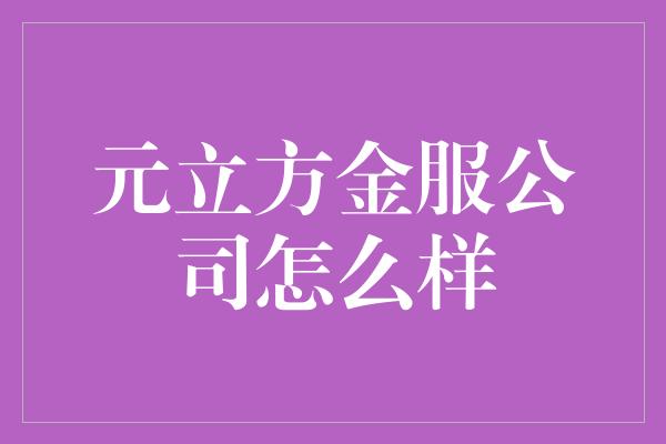 元立方金服公司怎么样