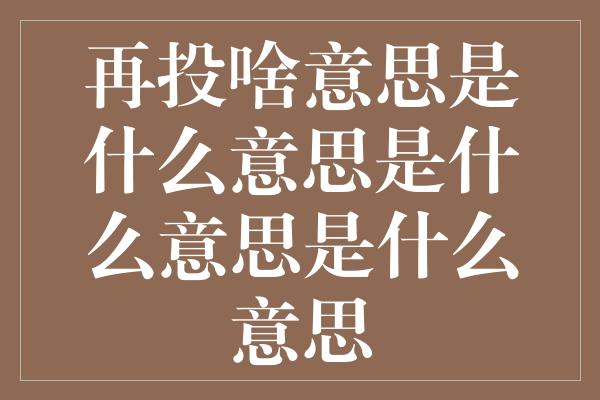 再投啥意思是什么意思是什么意思是什么意思