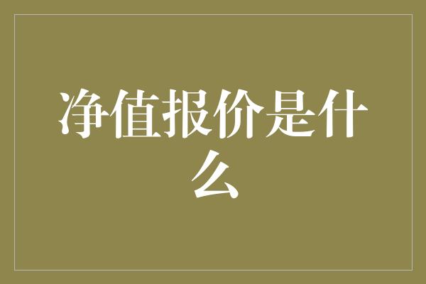 净值报价是什么