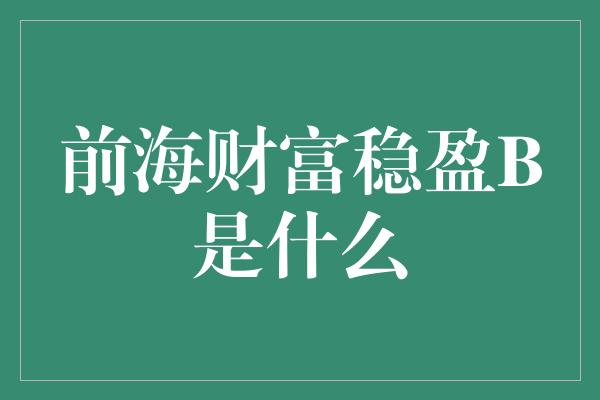 前海财富稳盈B是什么