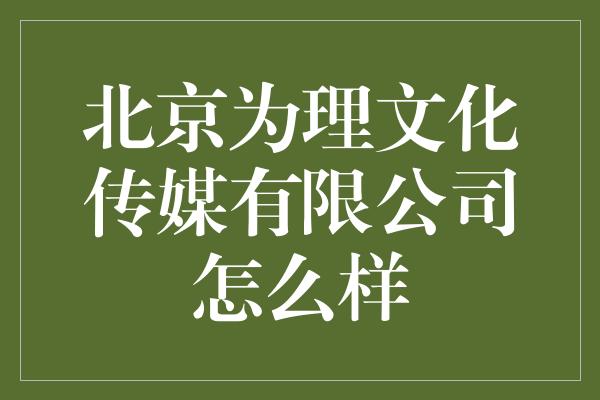 北京为理文化传媒有限公司怎么样