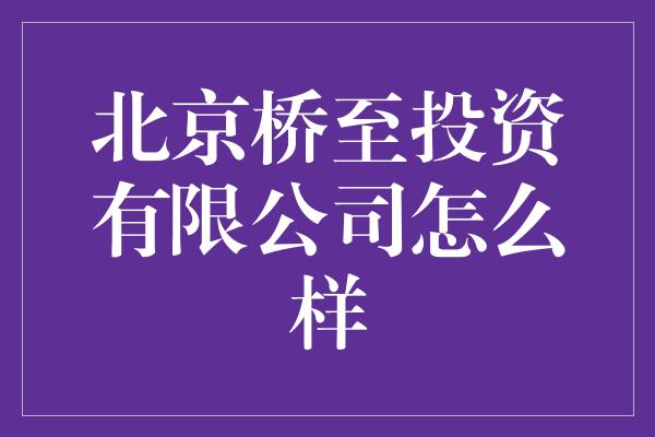 北京桥至投资有限公司怎么样