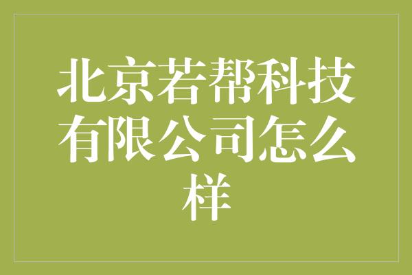 北京若帮科技有限公司怎么样