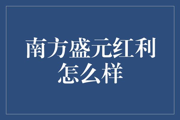 南方盛元红利怎么样