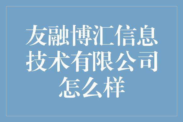 友融博汇信息技术有限公司怎么样