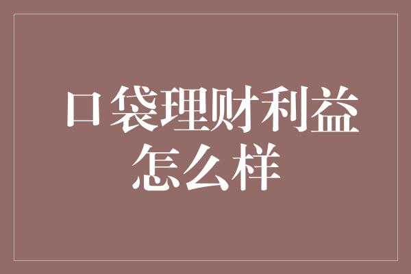 口袋理财利益怎么样