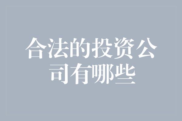 合法的投资公司有哪些