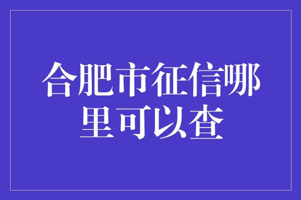 合肥市征信哪里可以查