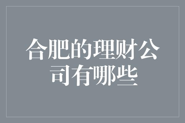 合肥的理财公司有哪些