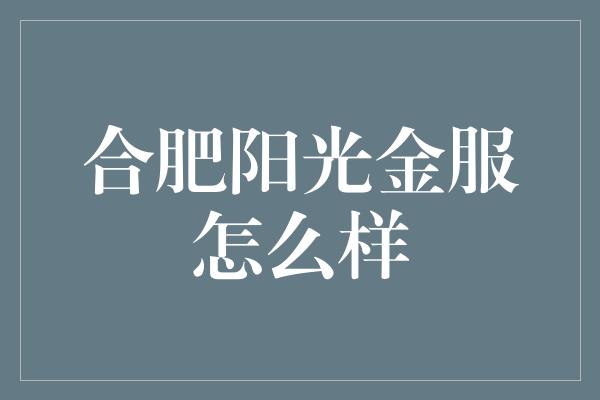 合肥阳光金服怎么样