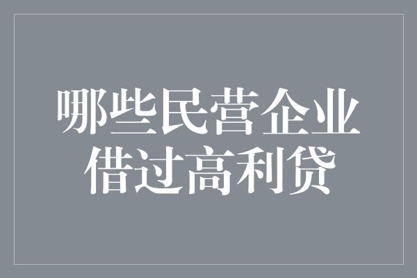 哪些民营企业借过高利贷