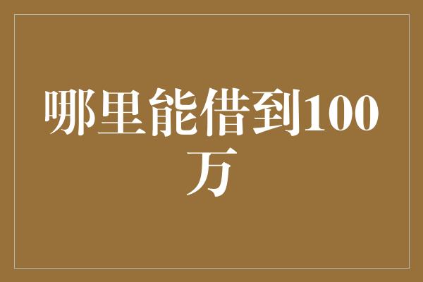 哪里能借到100万