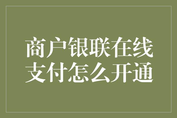 商户银联在线支付怎么开通