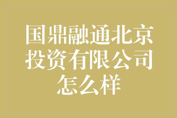 国鼎融通北京投资有限公司怎么样