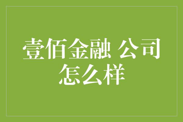 壹佰金融 公司怎么样