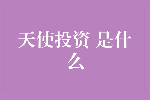 天使投资 是什么