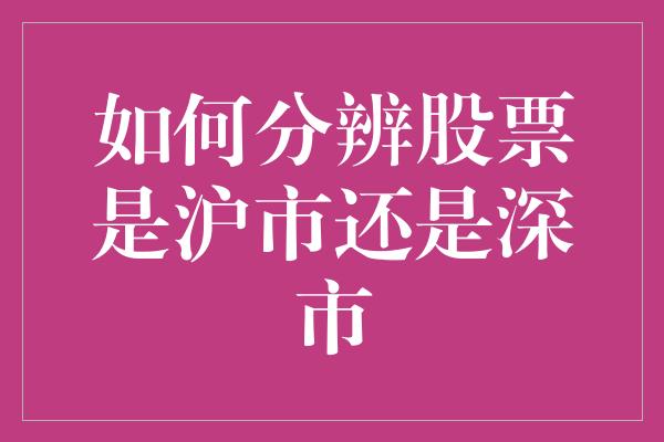 如何分辨股票是沪市还是深市