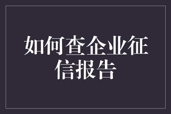 如何查企业征信报告