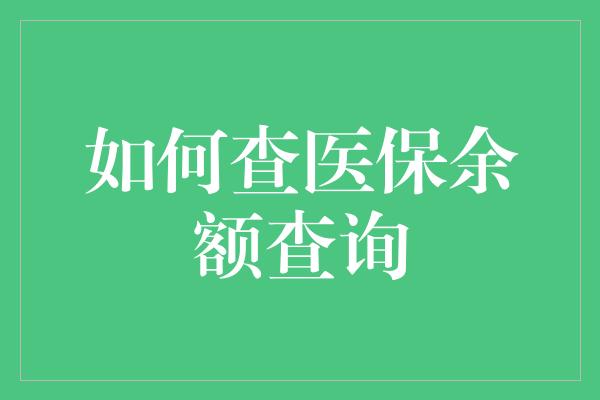 如何查医保余额查询