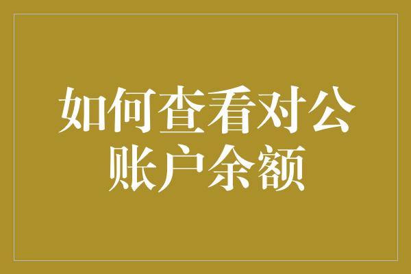 如何查看对公账户余额