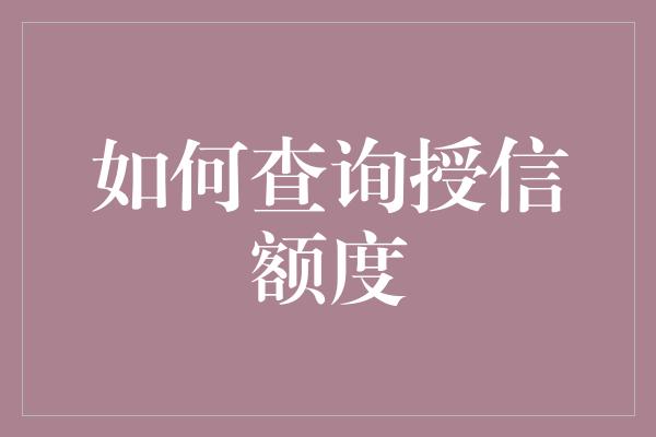 如何查询授信额度