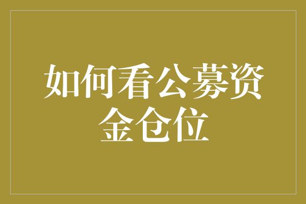 如何看公募资金仓位