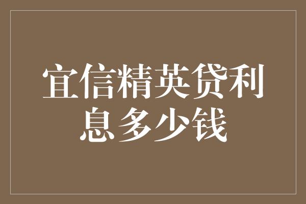 宜信精英贷利息多少钱