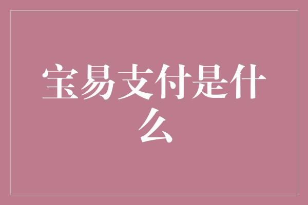 宝易支付是什么