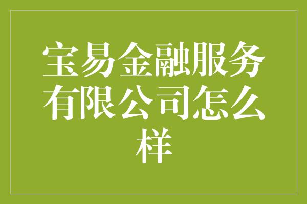 宝易金融服务有限公司怎么样