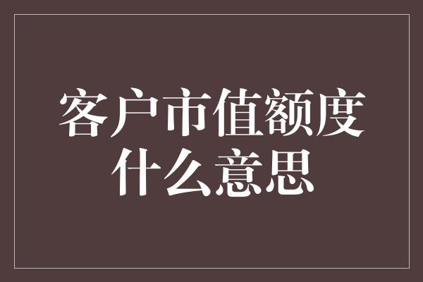 客户市值额度什么意思