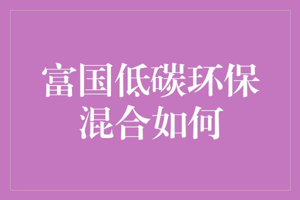 富国低碳环保混合如何