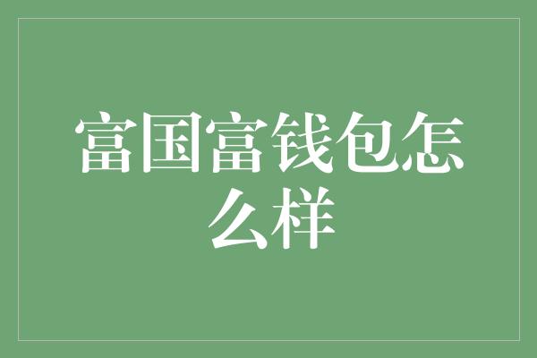 富国富钱包怎么样