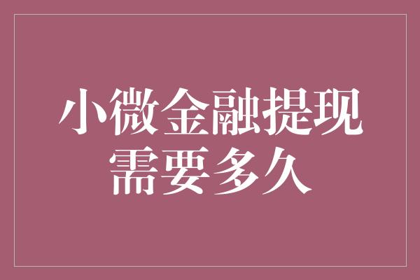 小微金融提现需要多久